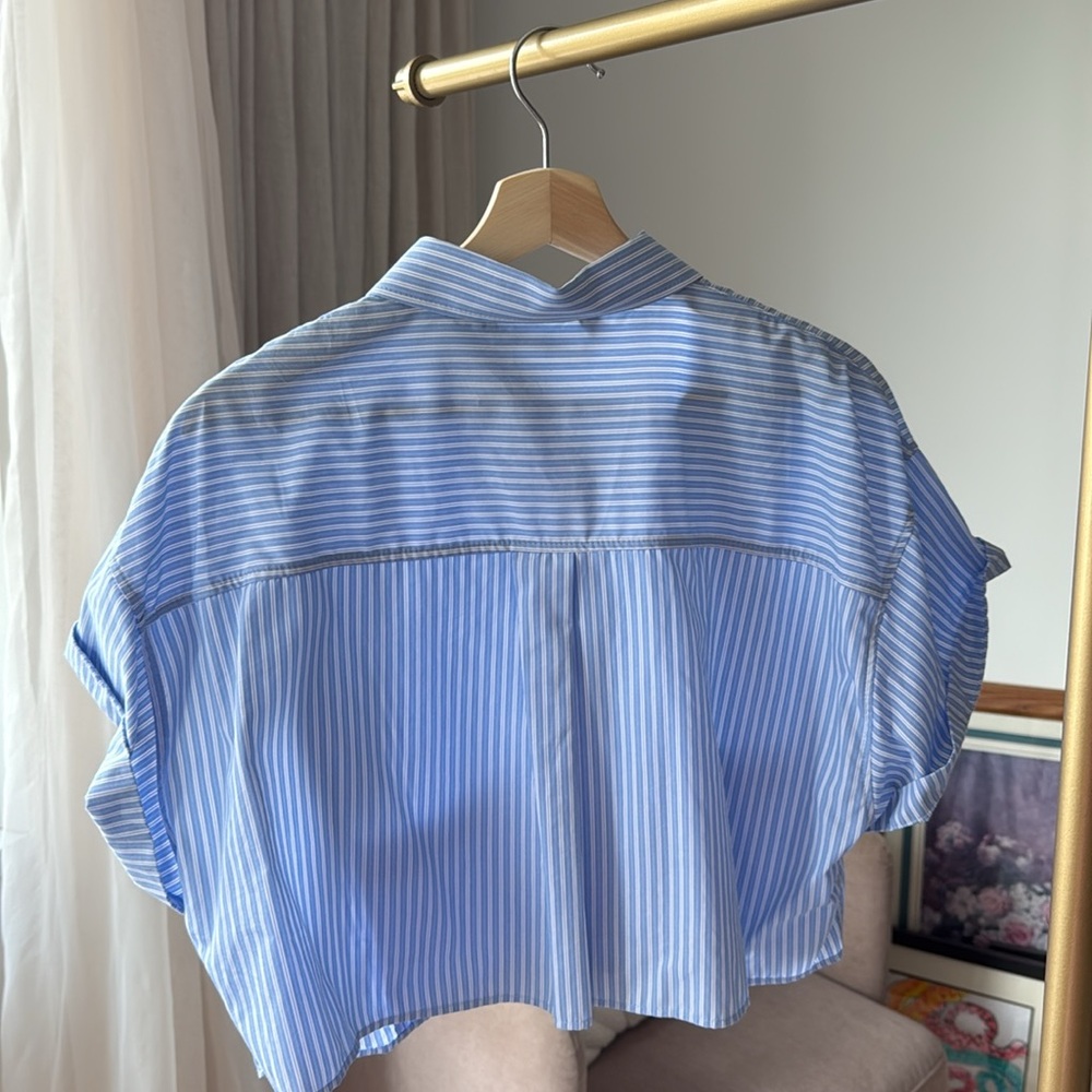 ZARA Cropped Striped Shirt – Size L - Picture 3 of 7